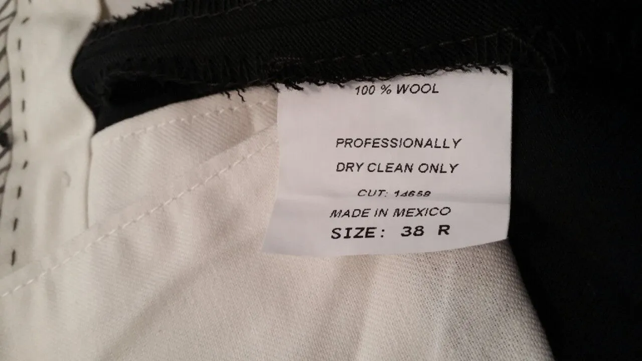 New- Berle-Black Wool Gaberdine Plain Front Trousers- size 38