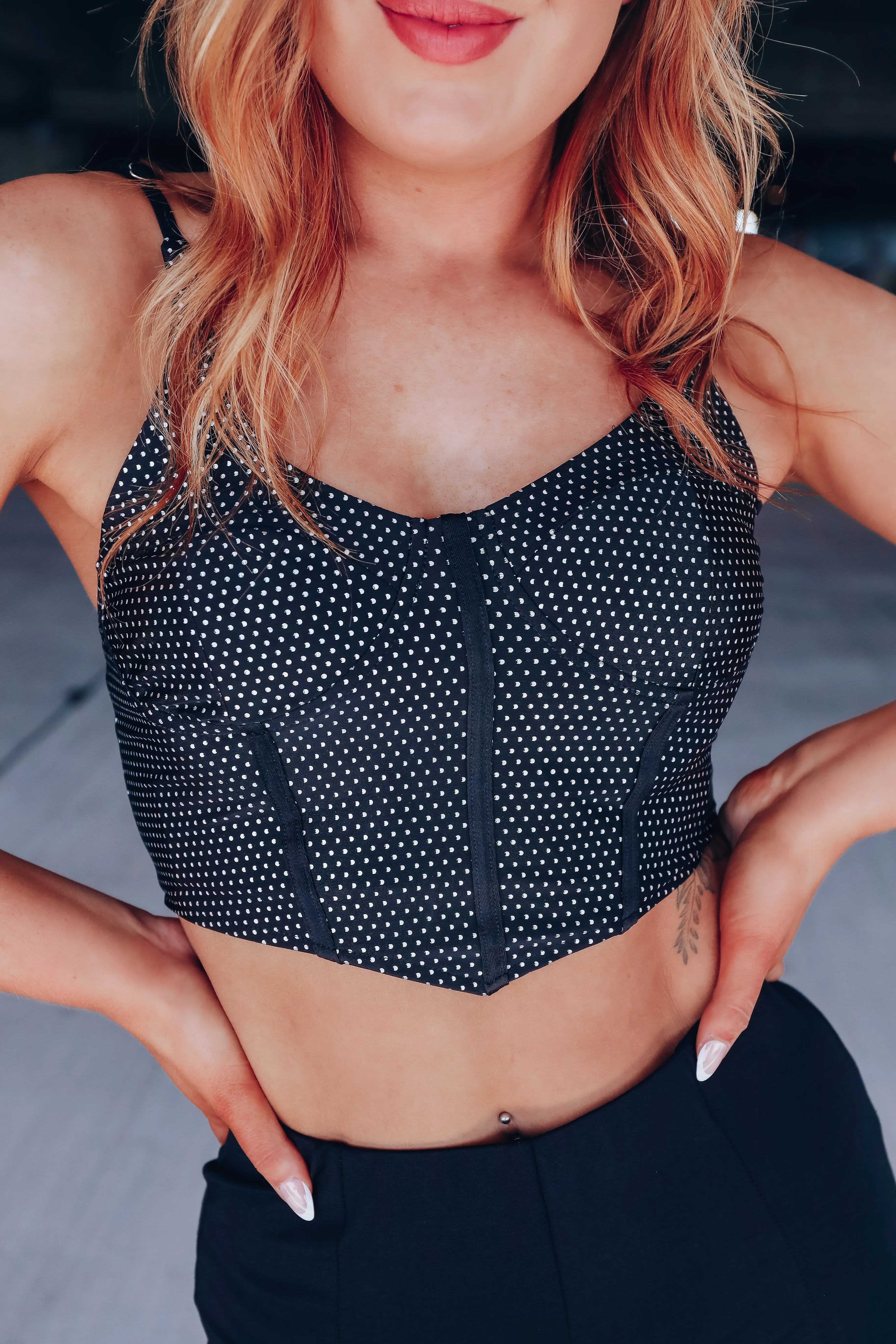 Nikki Polka Dot Corset Top - Black