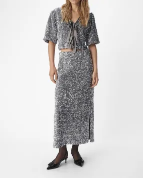 OBKINNE HW LONG SKIRT | ASPHALT/SILVER SEQUIN