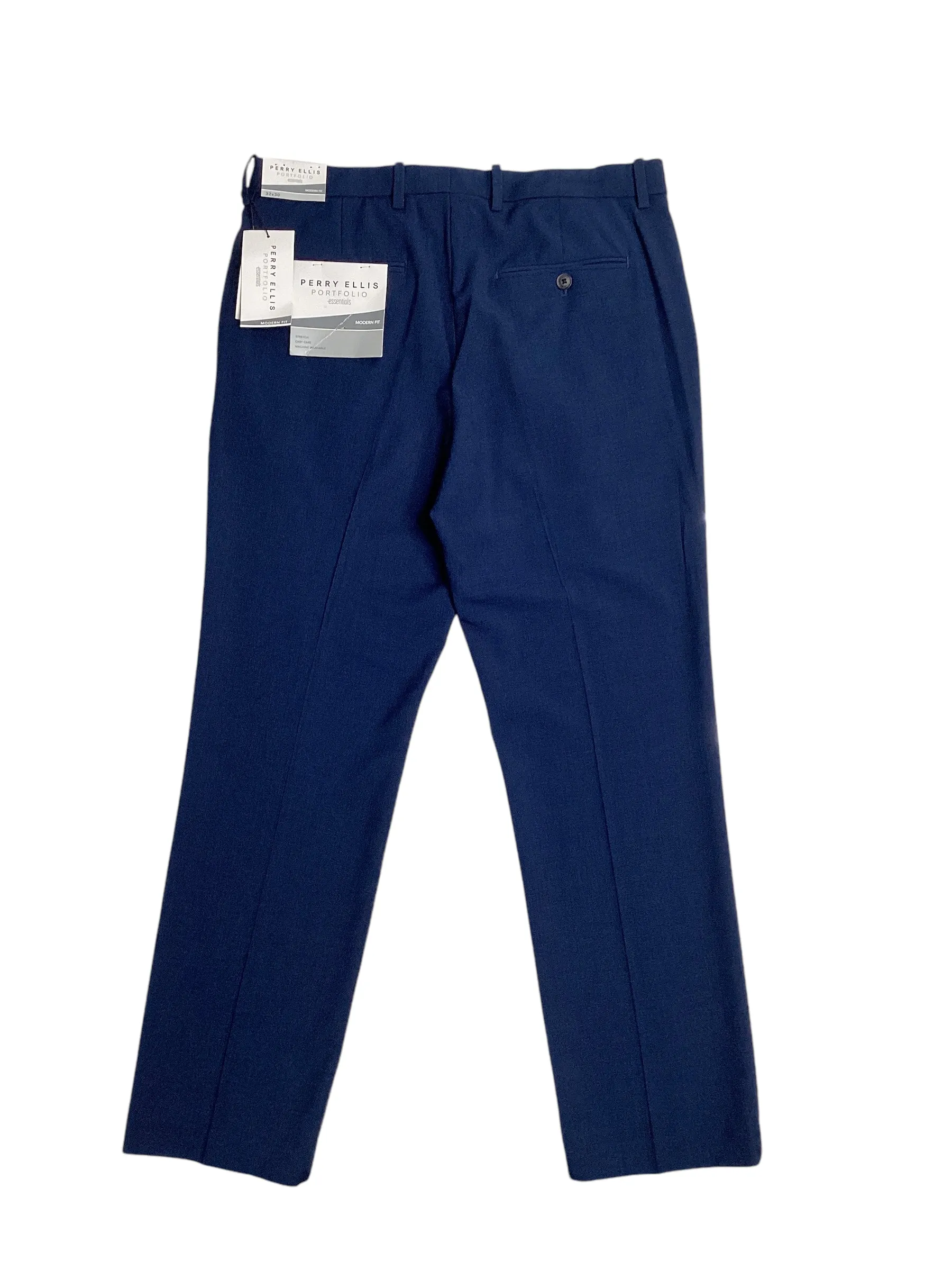 Perry Ellis Mens Modern fit Dress Pants 33 / 32 Blue Solid Stretch