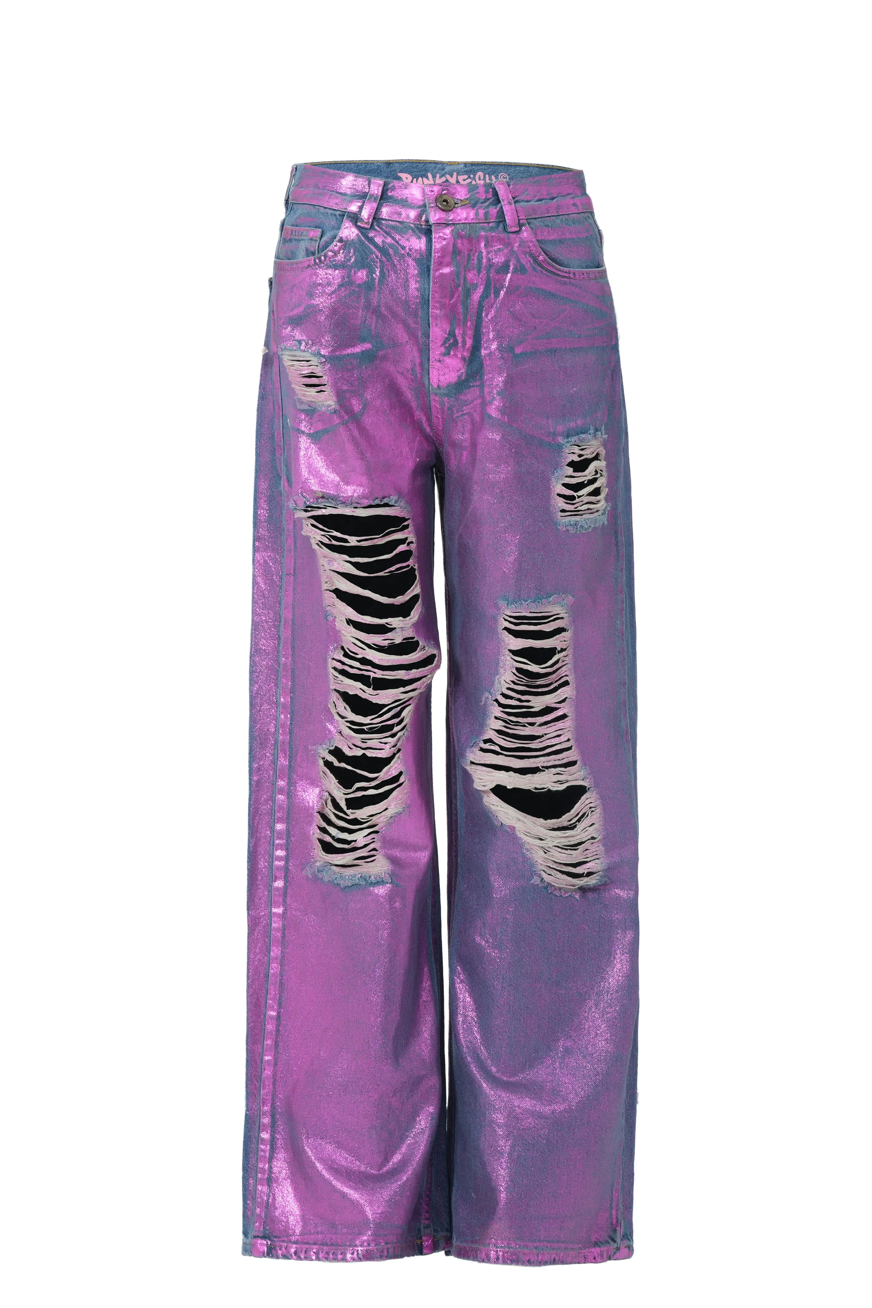 Pink Wide-Leg Metallic Jeans