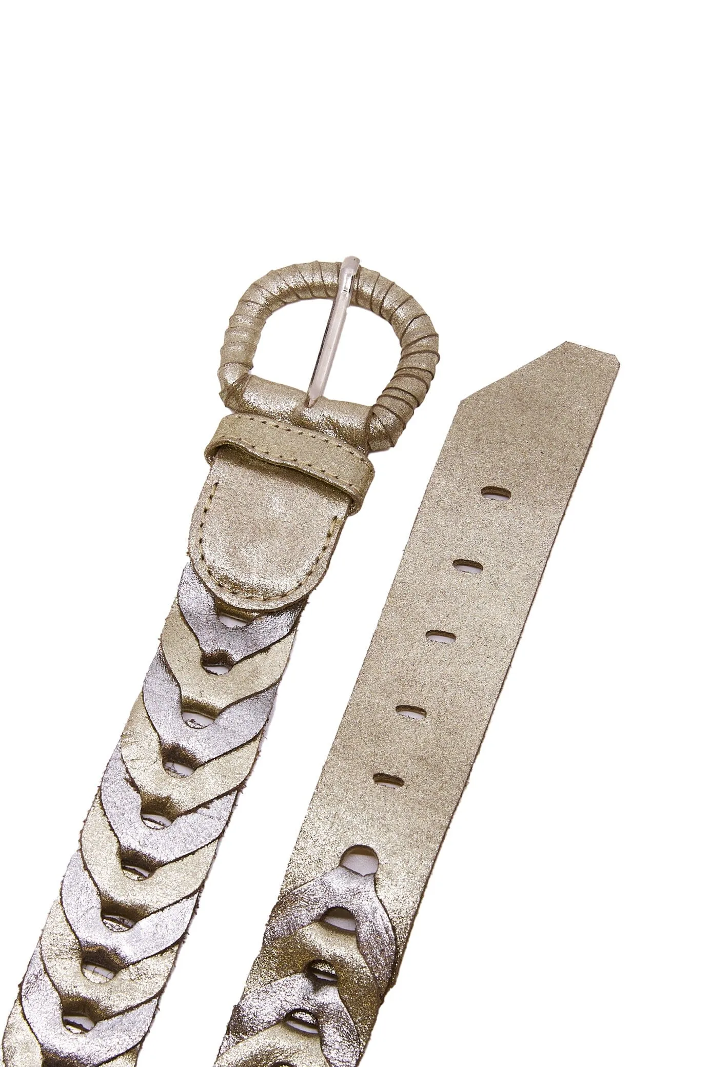 Plaited Jeans Belt Metallic Silver & Light Gold