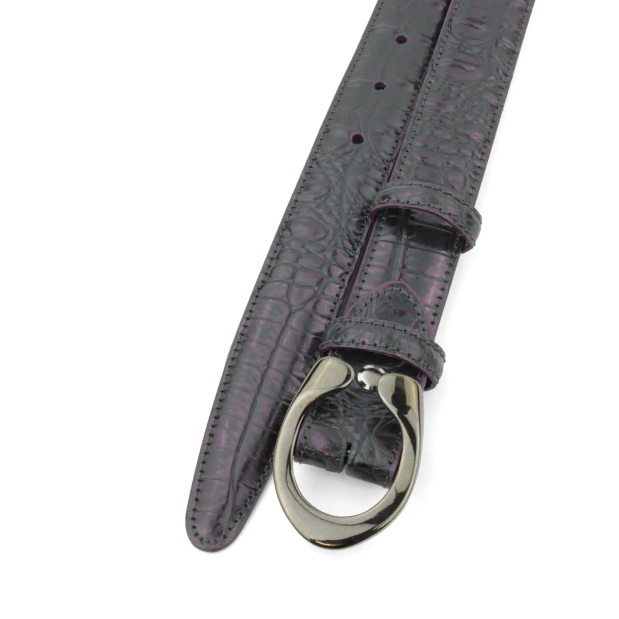 Plum Metallic Croc Narrow Flattened C Belt