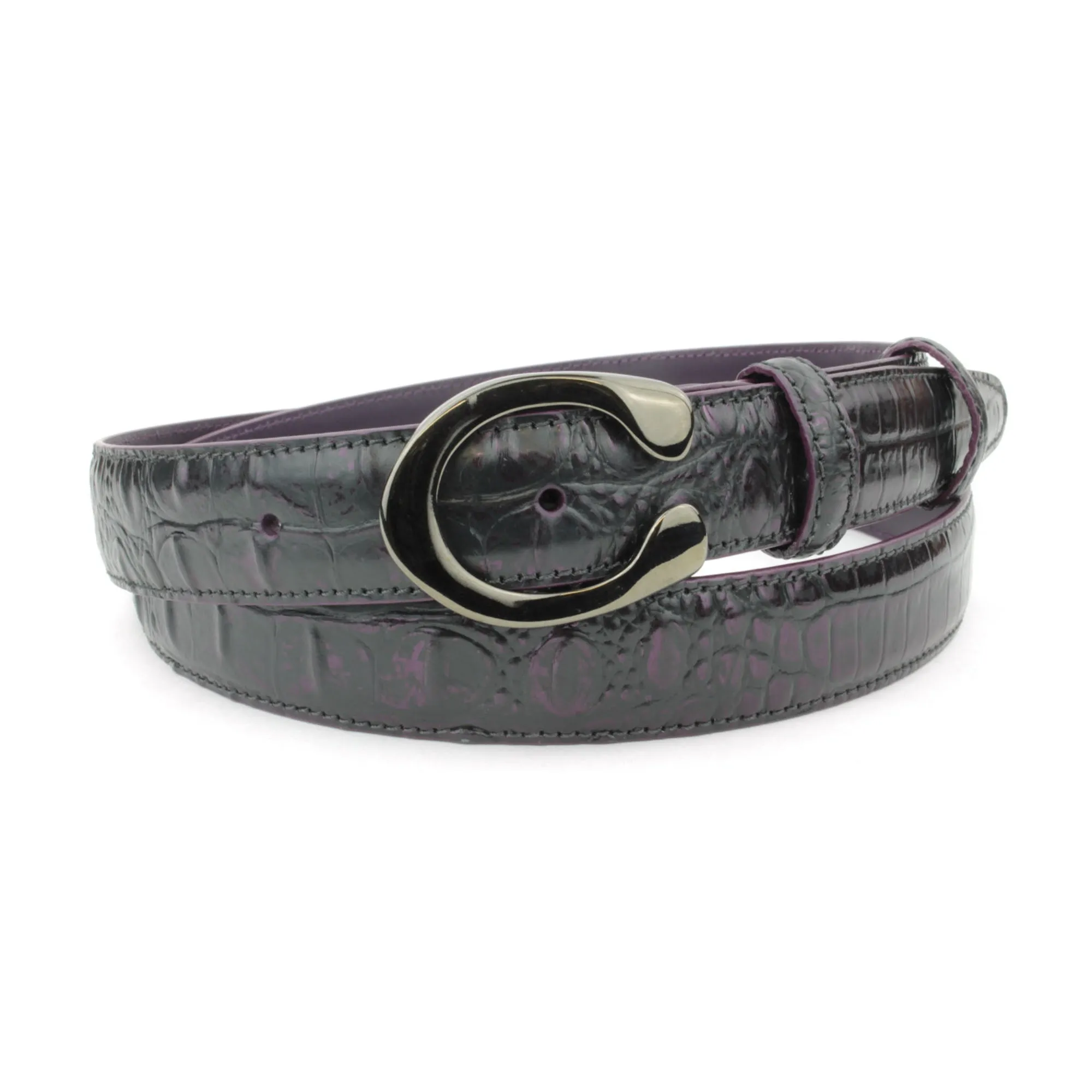 Plum Metallic Croc Narrow Flattened C Belt