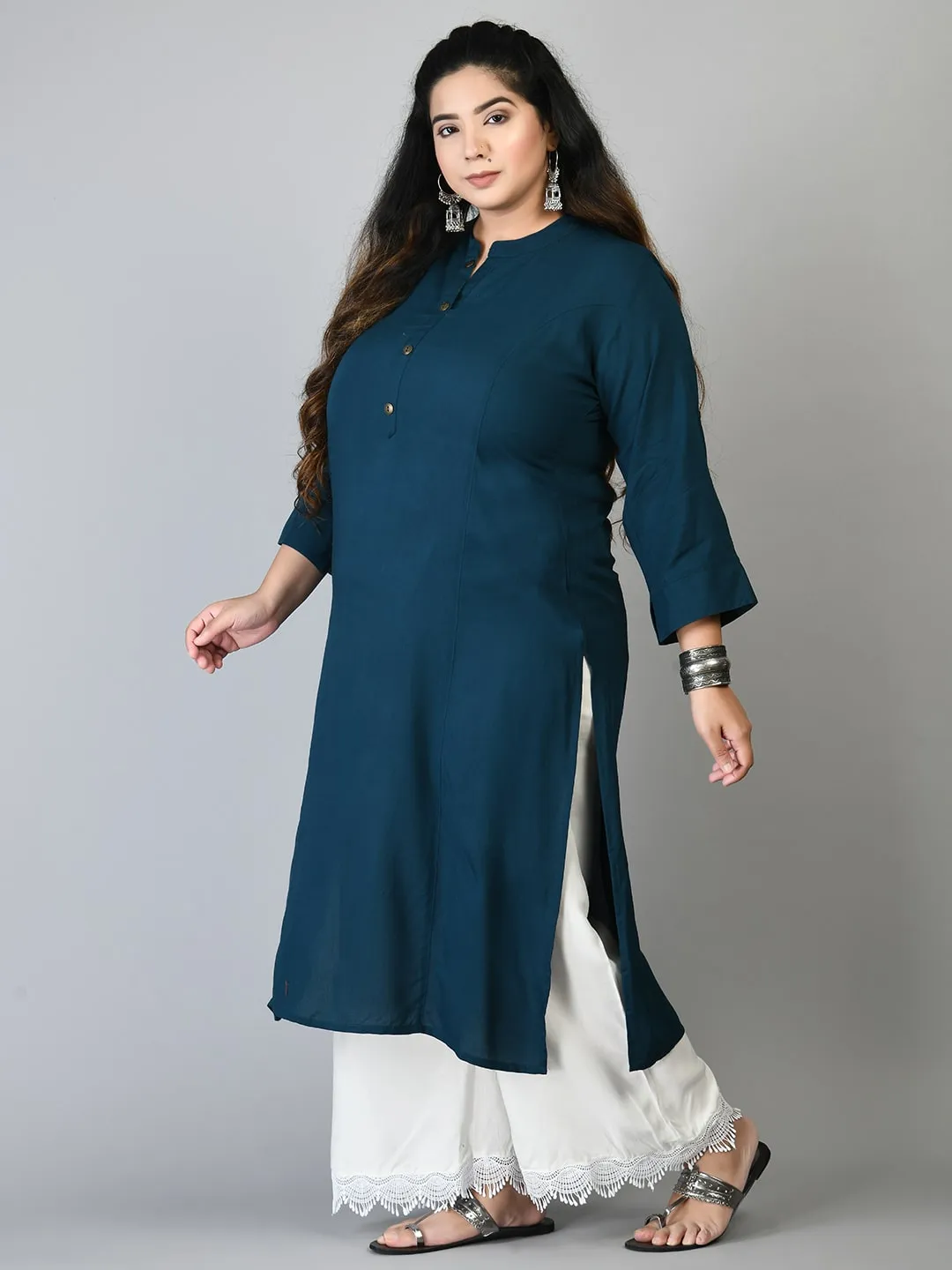 Plus Size Plus Size Solid Teal Kurta
