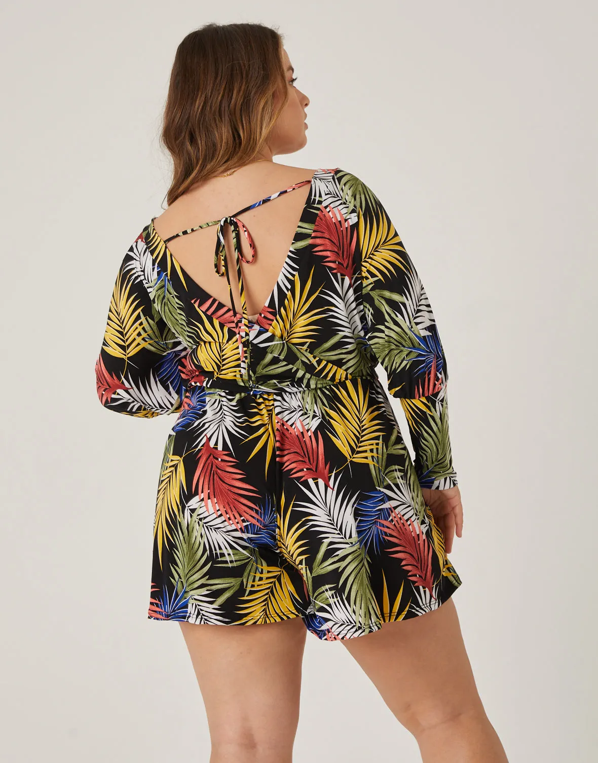 Plus Size Tropical Leaves Romper