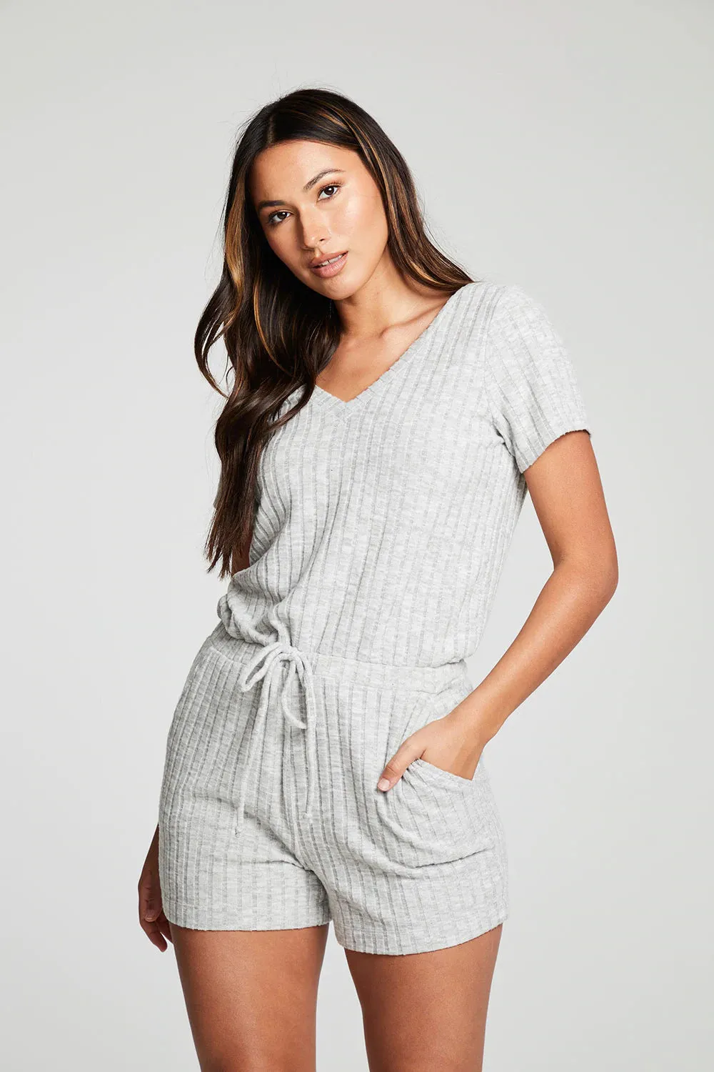 POOR BOY RIB DOUBLE V SHORT SLEEVE SHORTS ROMPER
