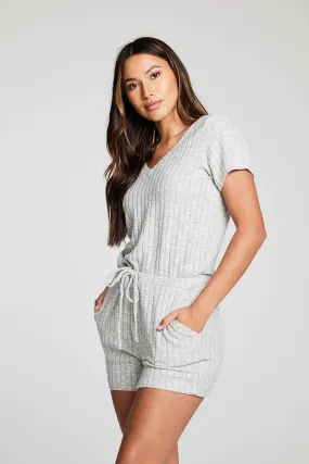 POOR BOY RIB DOUBLE V SHORT SLEEVE SHORTS ROMPER