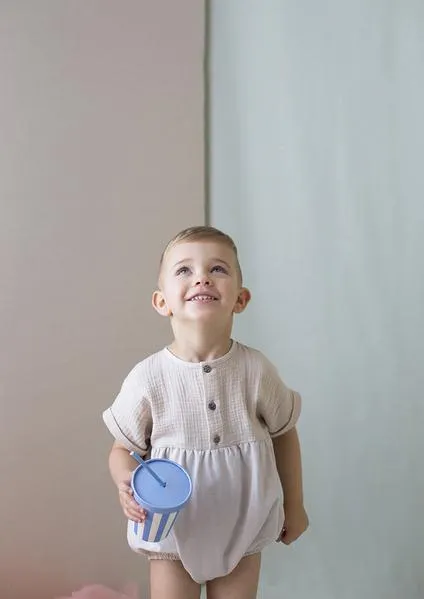 Popelin Beige Short Sleeve Romper