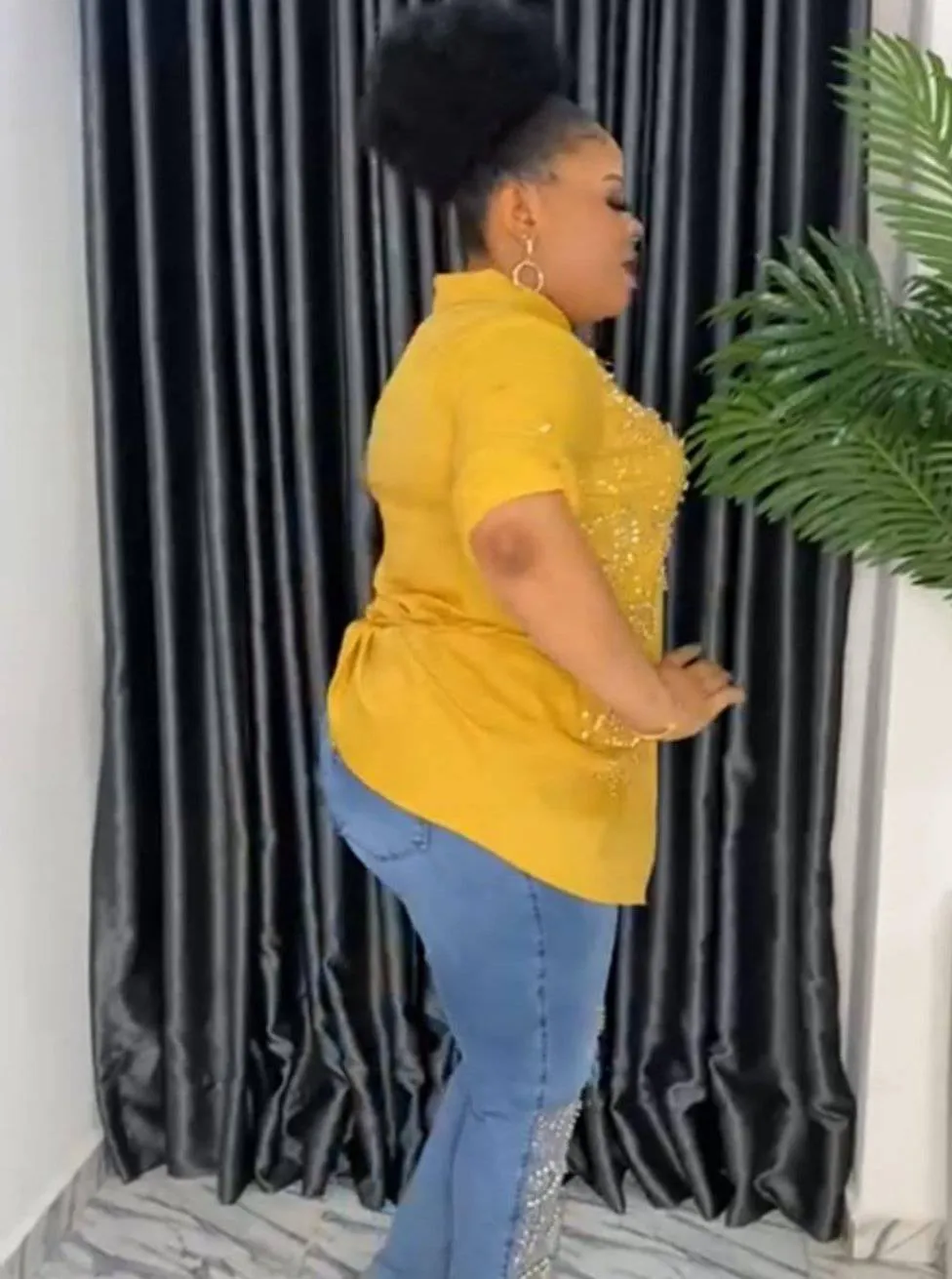 PTA Beaded Gold shirt & Blue Crazy jeans.