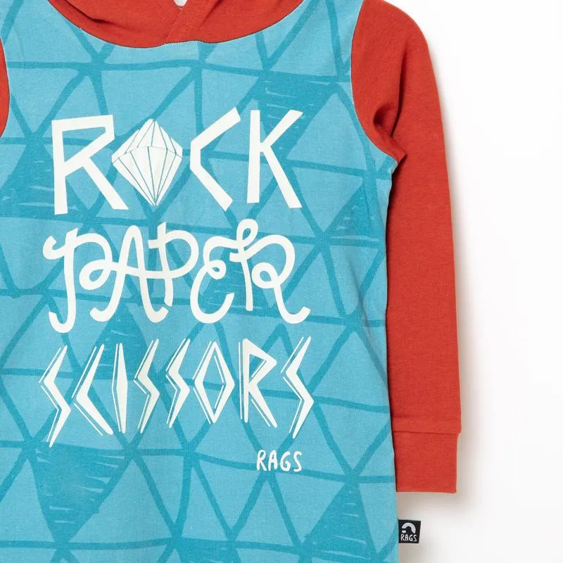 Rags Hooded Rag Romper - Rock Paper Scissors