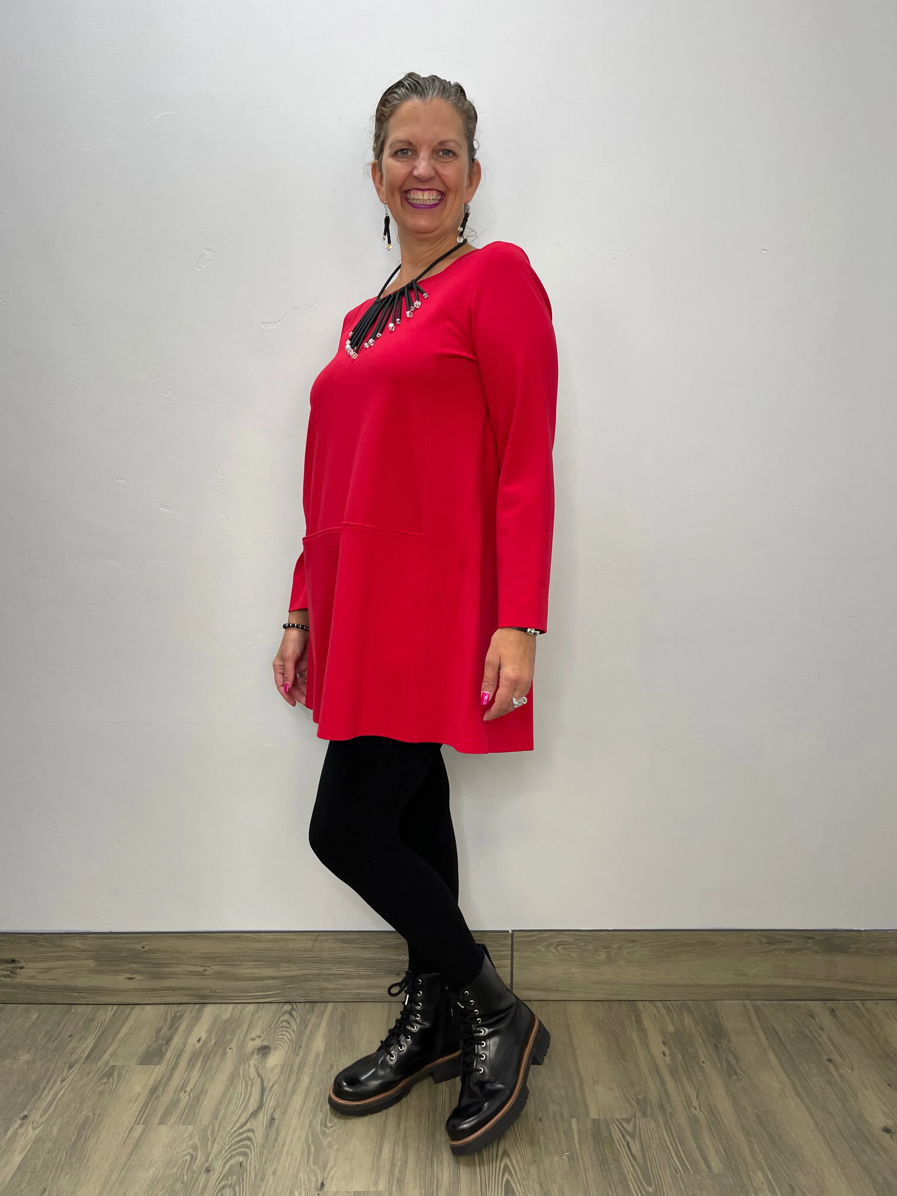 Red Long Sleeve Square Neck Tunic