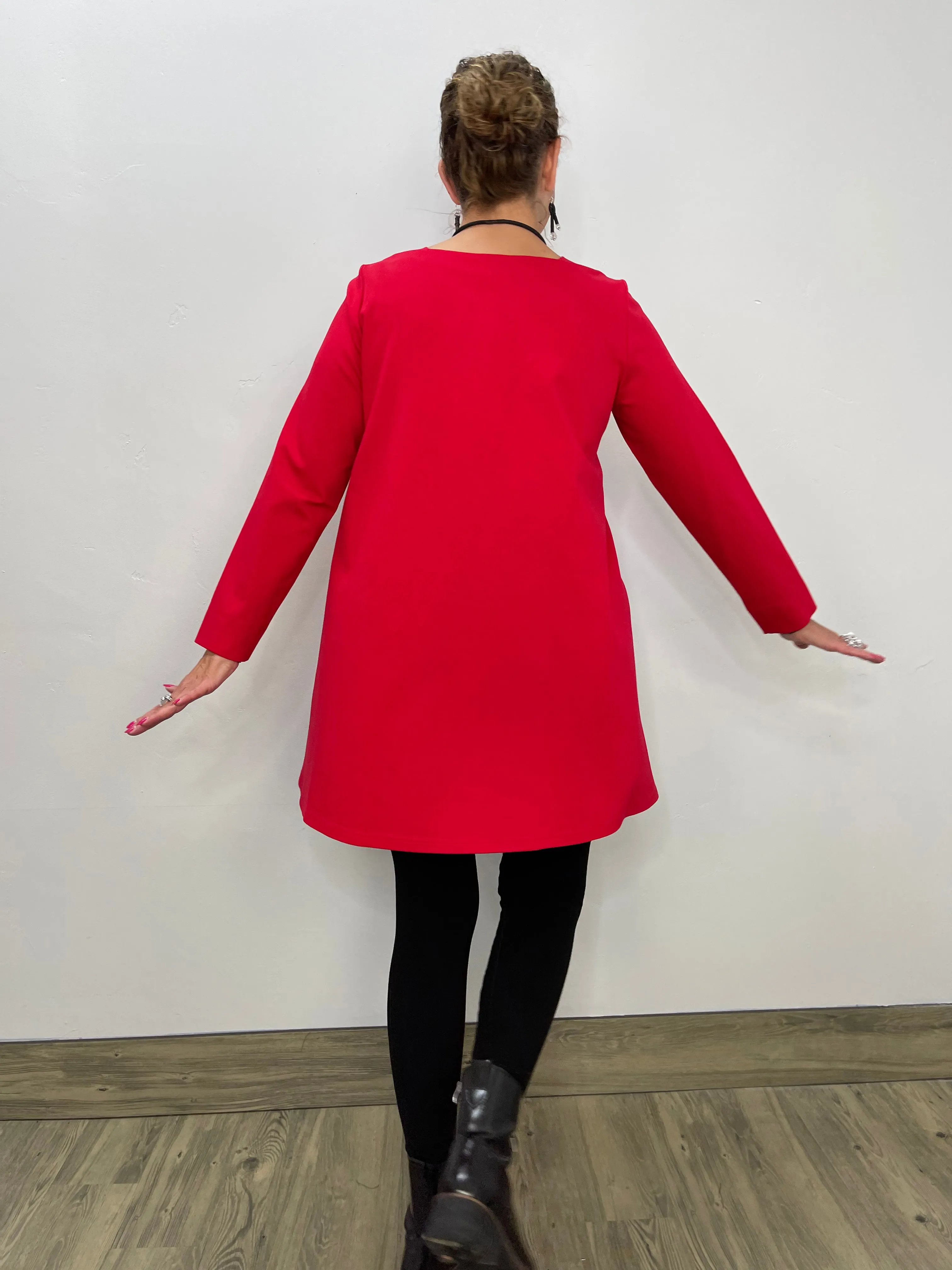 Red Long Sleeve Square Neck Tunic