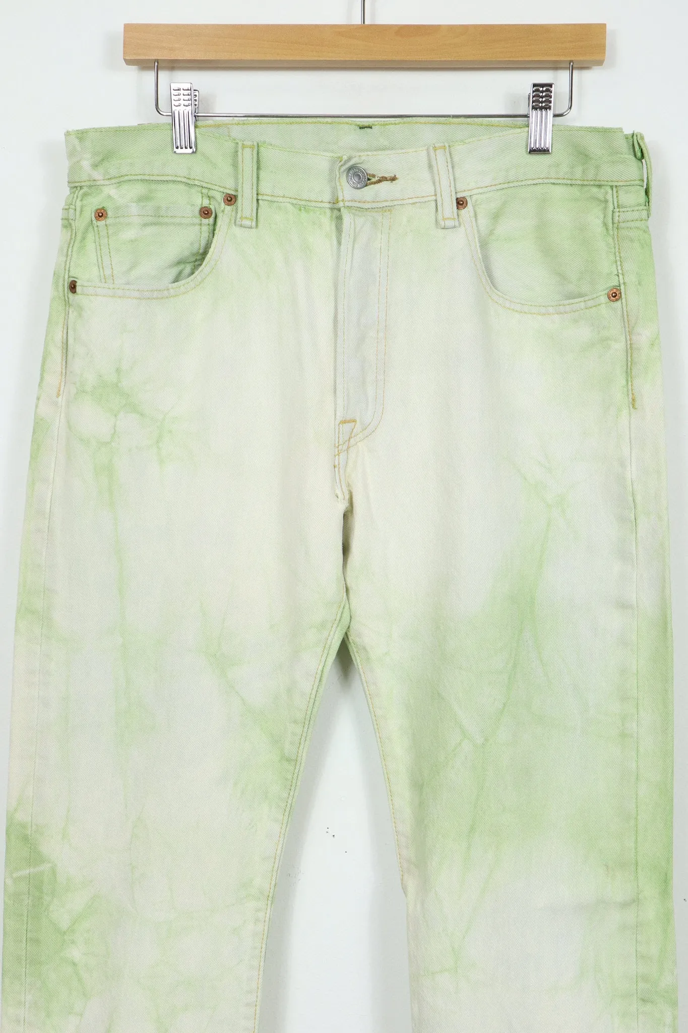 Reworked Green Dyed Levi's 501 Straight Fit Jeans