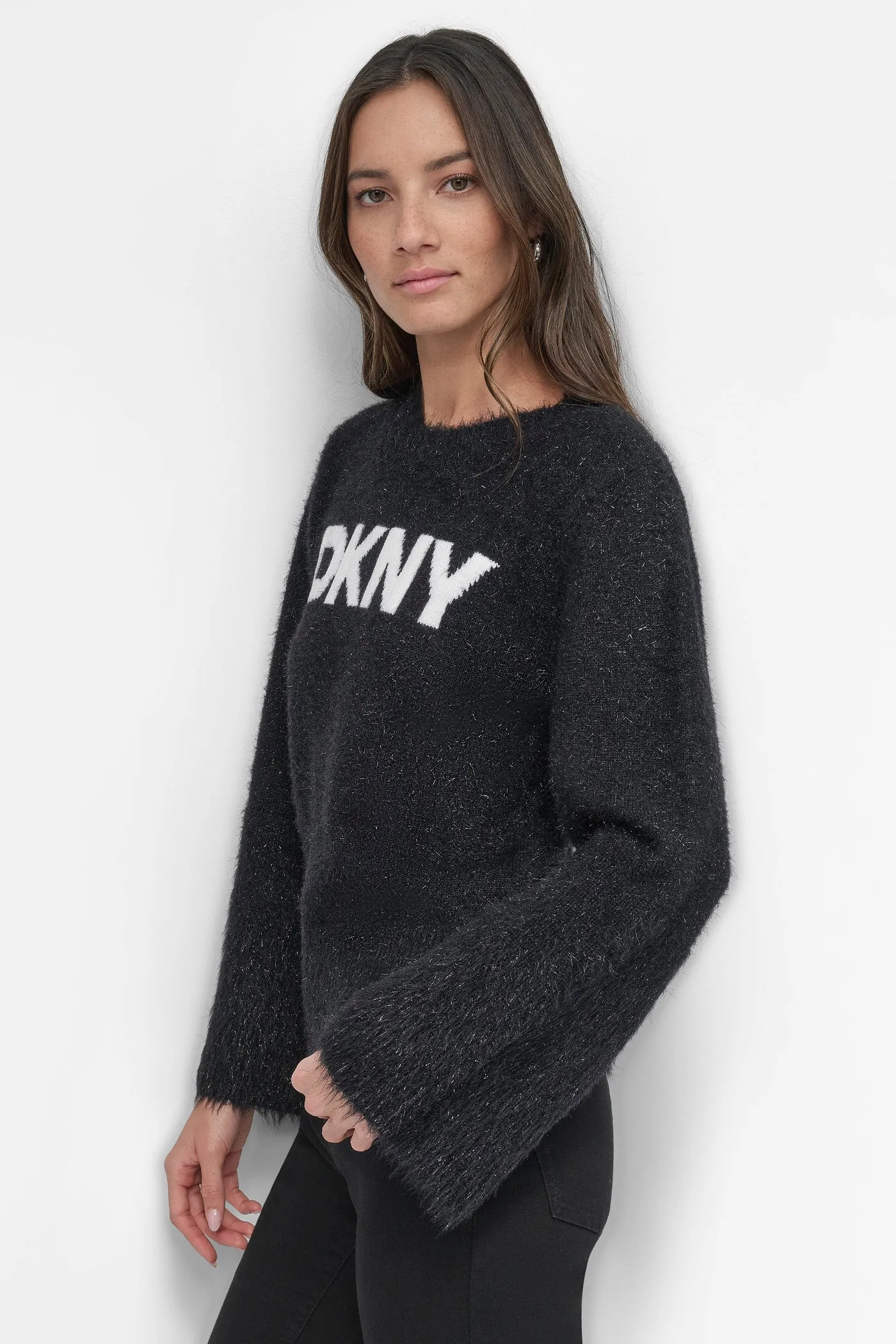 SCOOP NECK METALLIC LOGO SWEATER