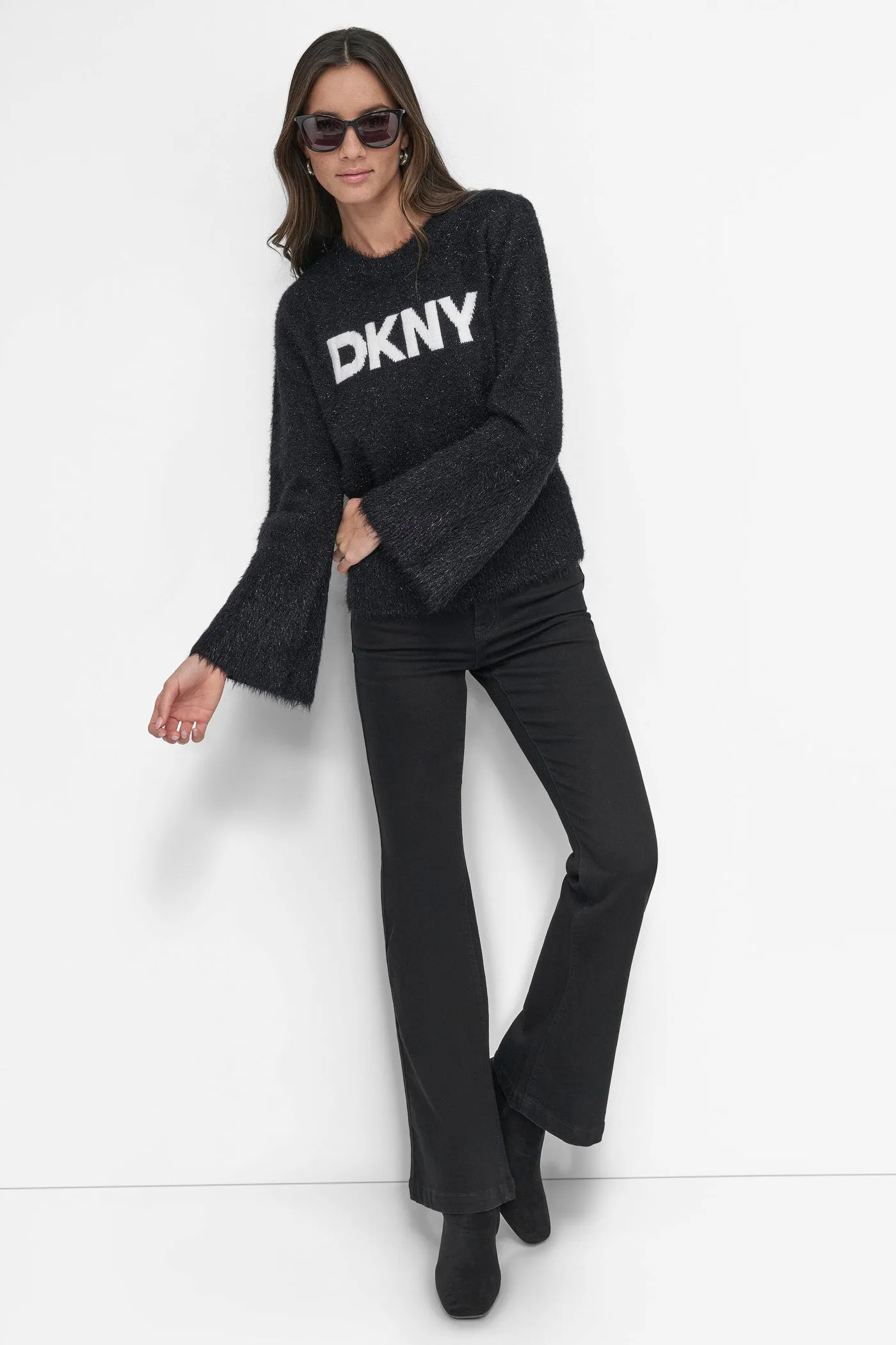 SCOOP NECK METALLIC LOGO SWEATER