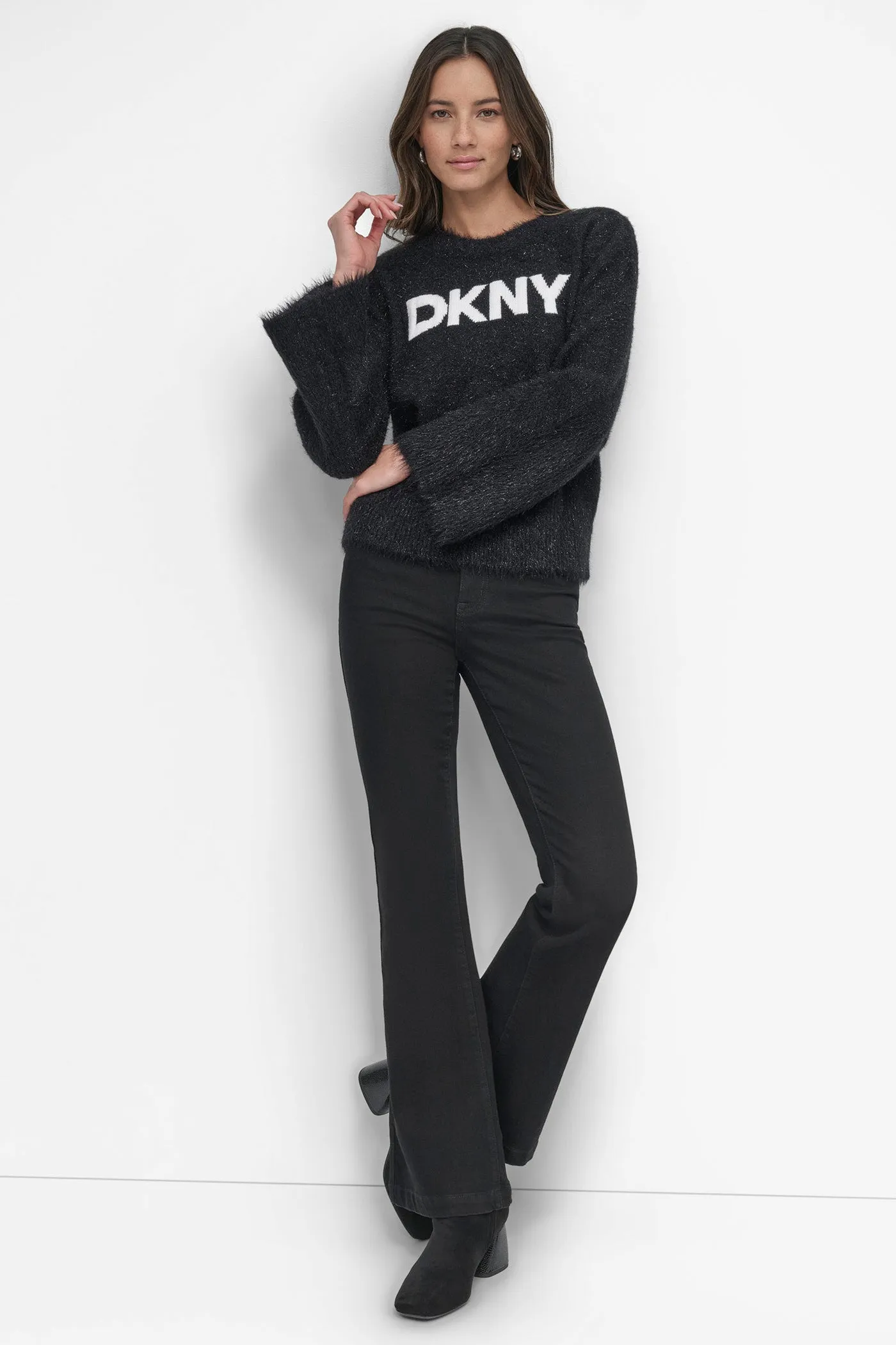 SCOOP NECK METALLIC LOGO SWEATER