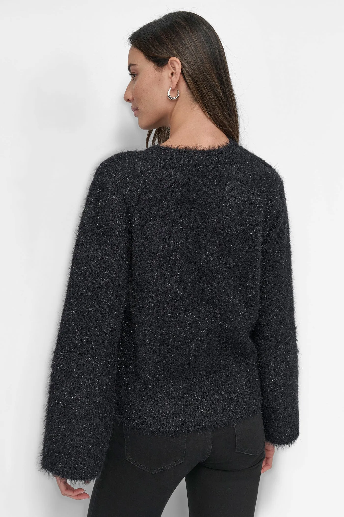 SCOOP NECK METALLIC LOGO SWEATER