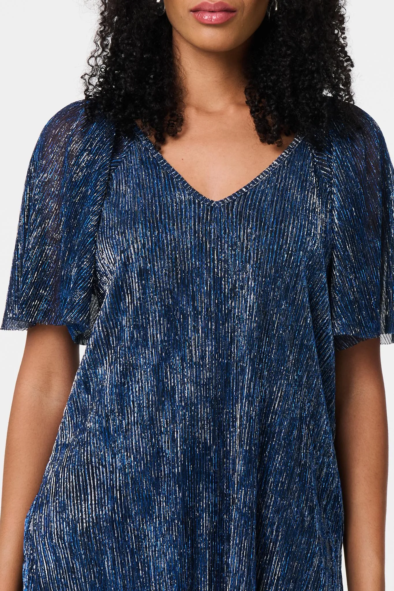 Semi Sheer Glittery Short Sleeve Top