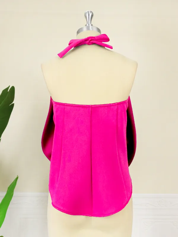 Shiny Backless Big Bow Wide Leg Pants Two Pieces Set Women