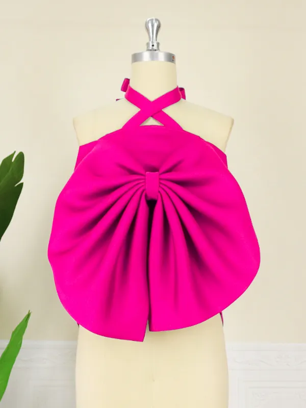 Shiny Backless Big Bow Wide Leg Pants Two Pieces Set Women