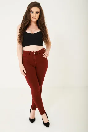 SHORT Skinny Jean in Solid Red Ex Brand