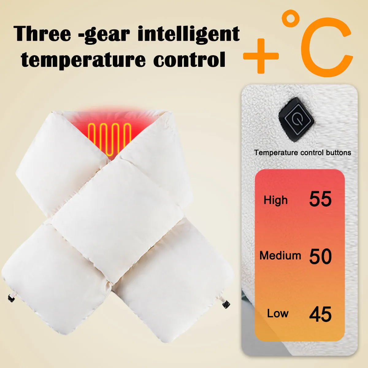 Sidiou Group Foam Cotton Thermal Scarves Winter Warm 3 Gear Smart Heating Scarf For Women Men Soft Lightweight Rechargeable Neck Warmer