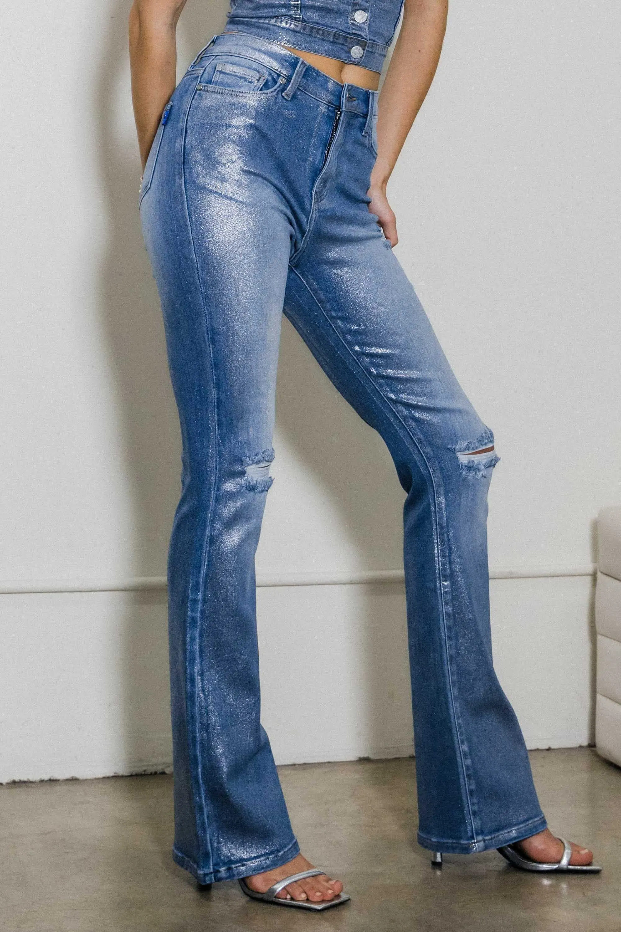 Silver Foil Bootcut Jeans