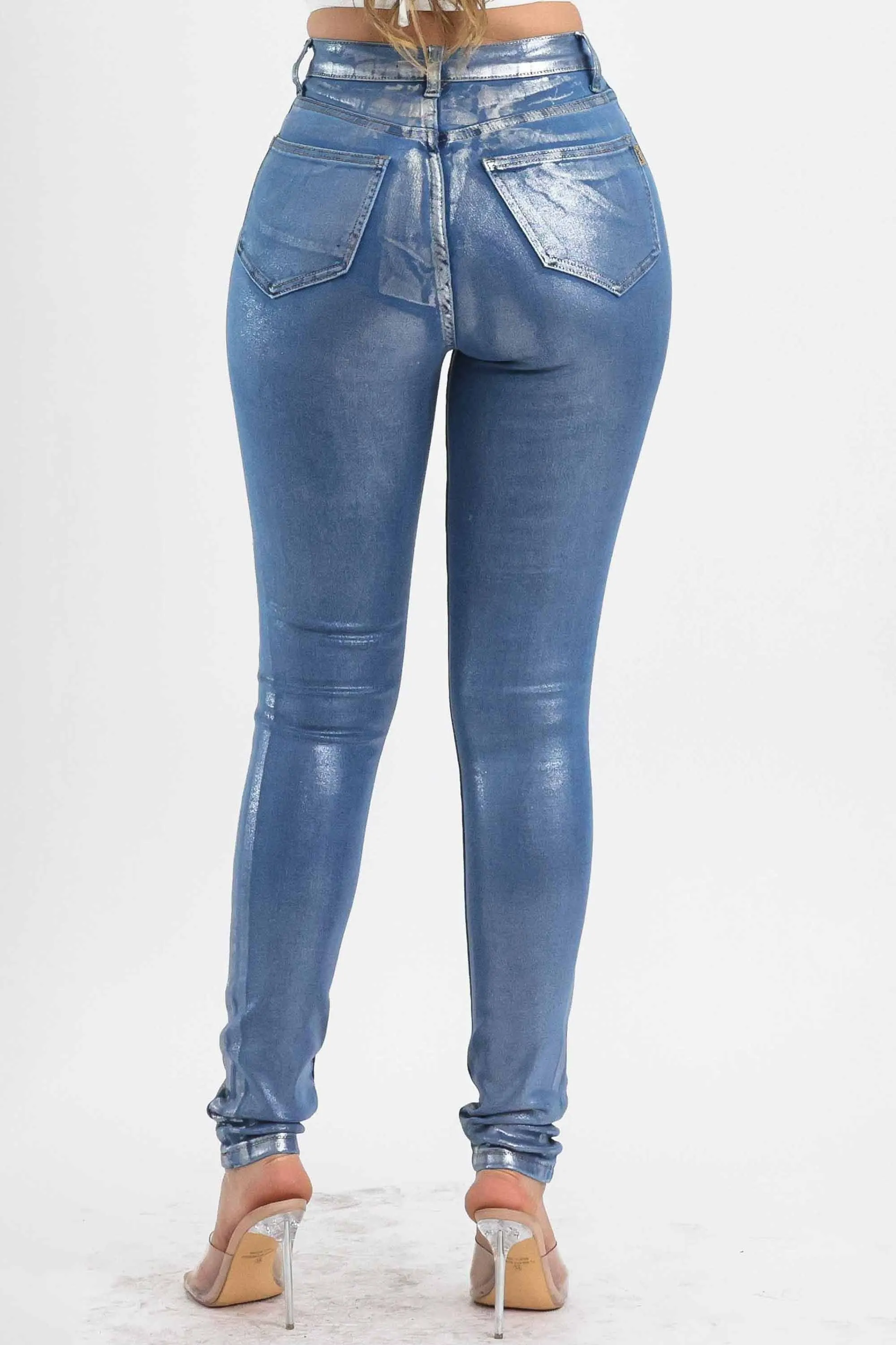 Silver Foil Printed Skinny Jeans