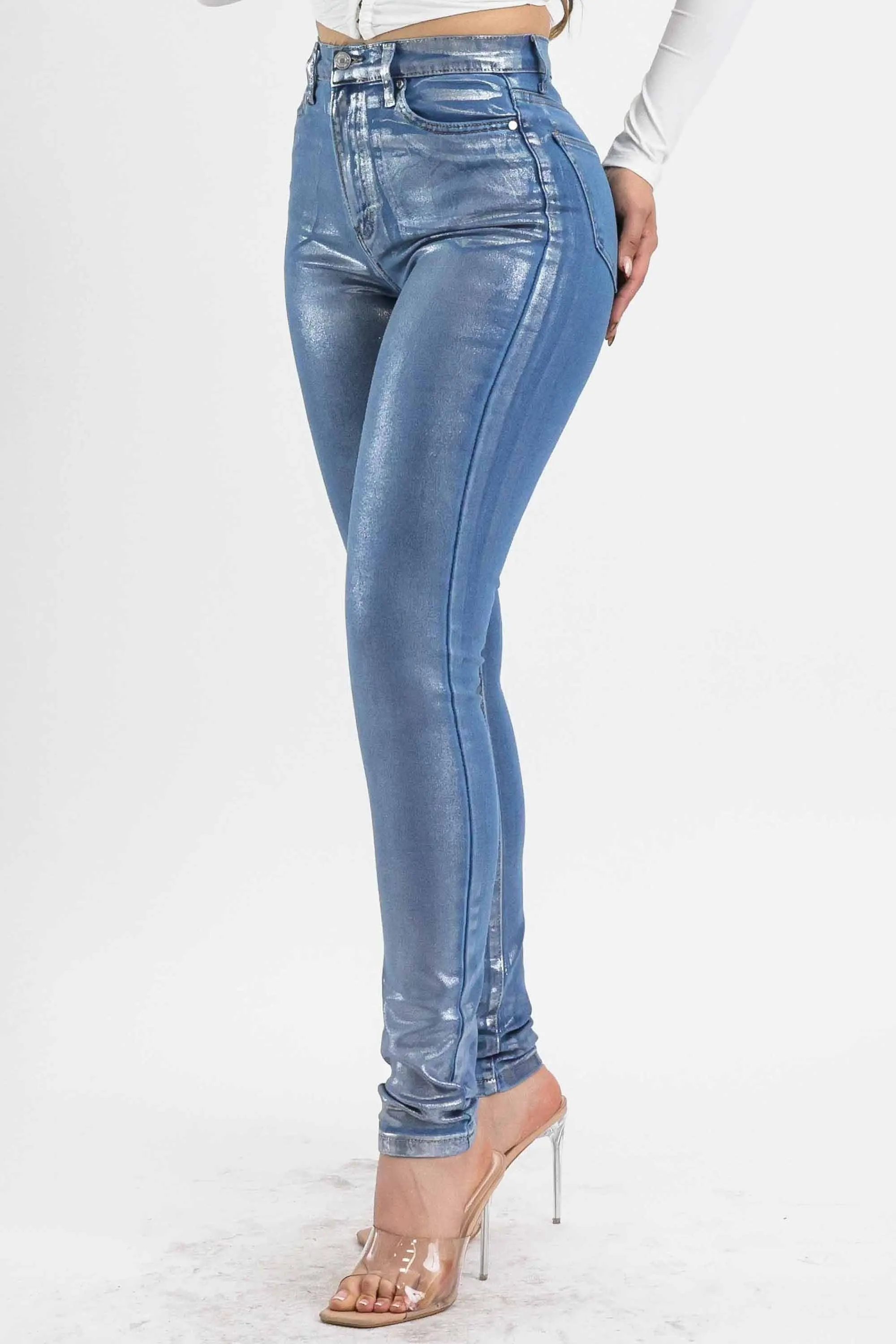 Silver Foil Printed Skinny Jeans