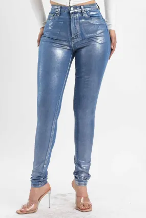 Silver Foil Printed Skinny Jeans