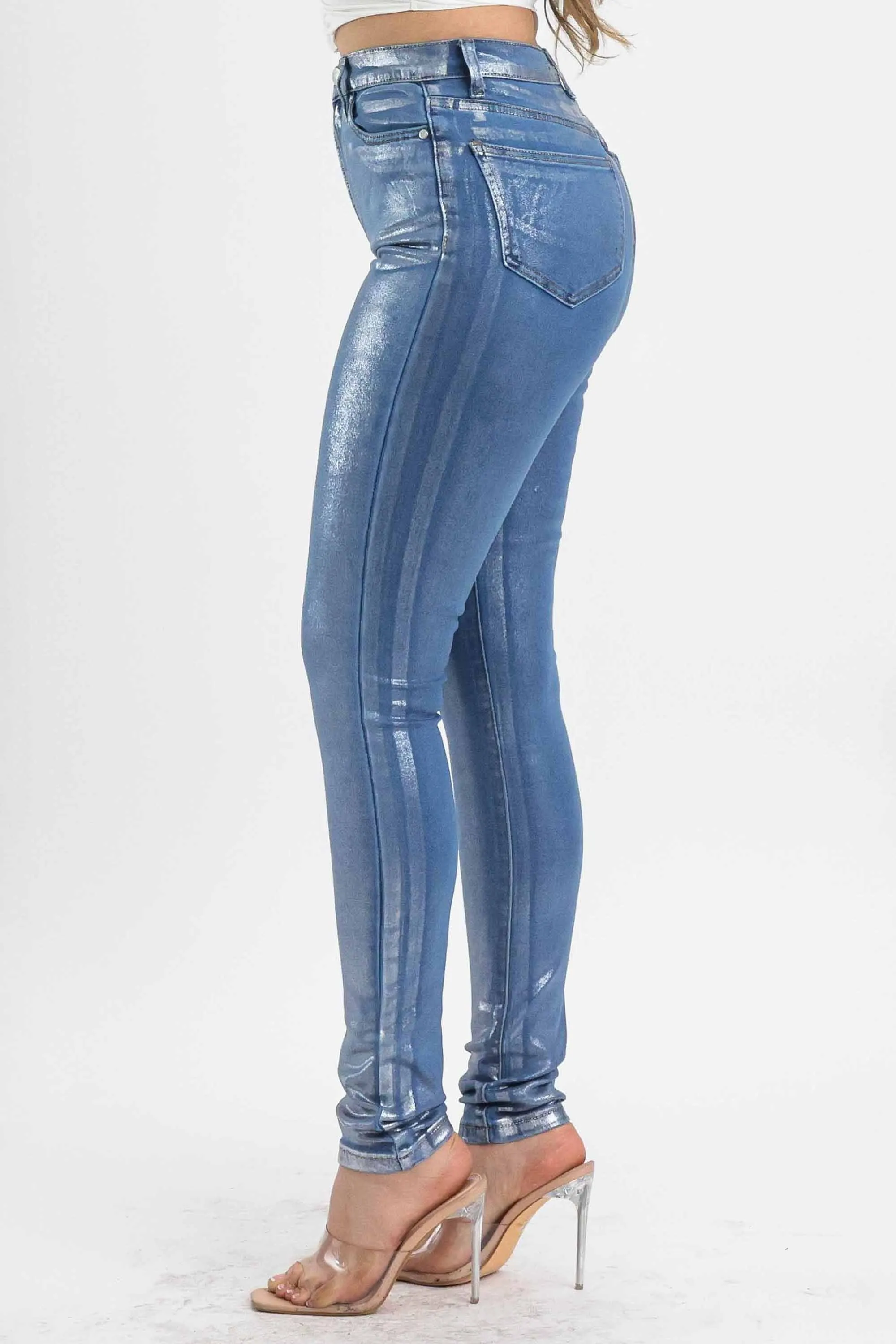 Silver Foil Printed Skinny Jeans