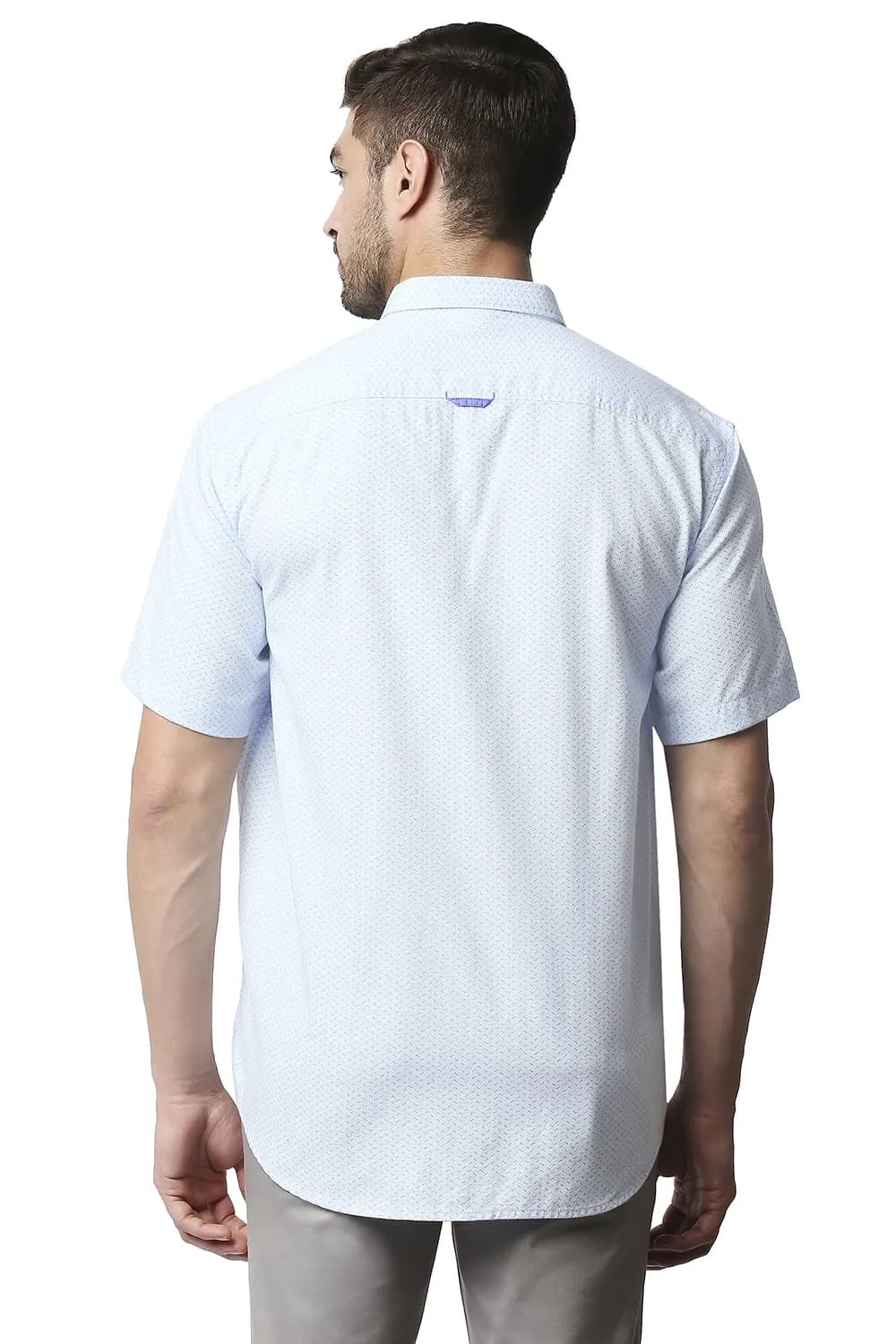 Slim Fit Dobby Printed Halfsleeves Shirt