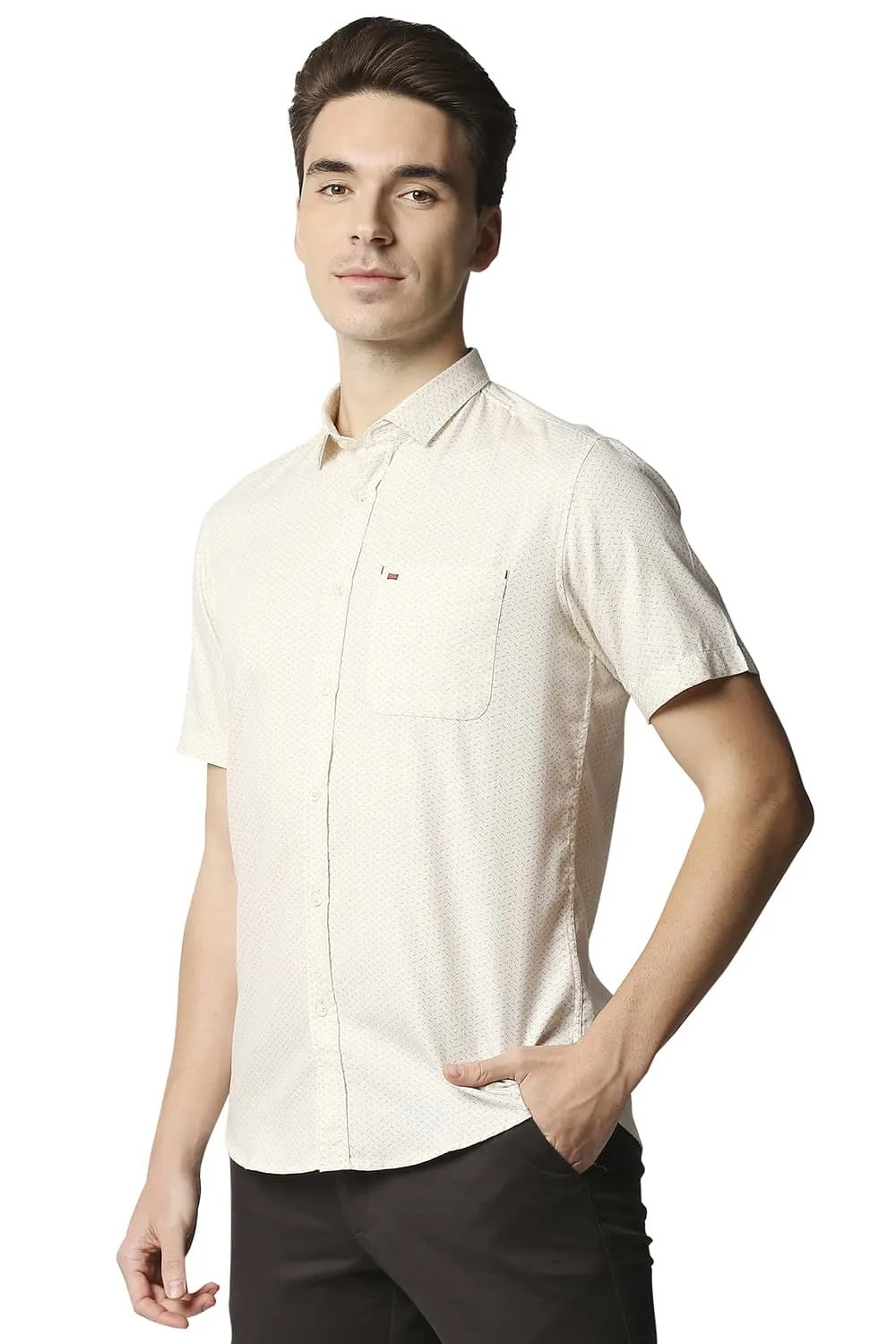 Slim Fit Dobby Printed Halfsleeves Shirt