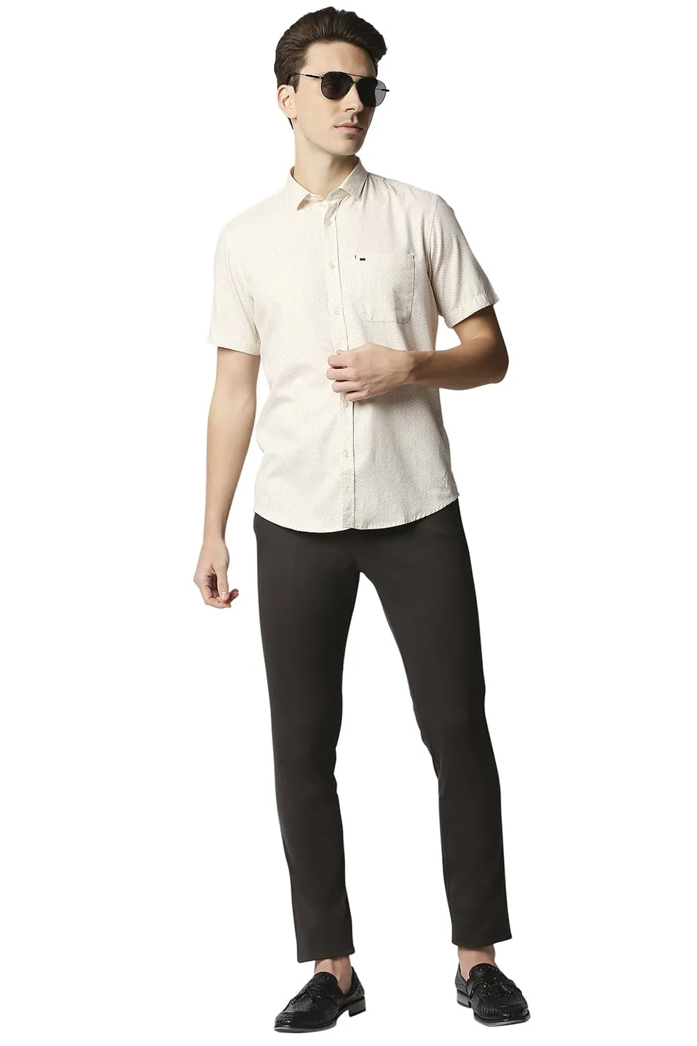 Slim Fit Dobby Printed Halfsleeves Shirt