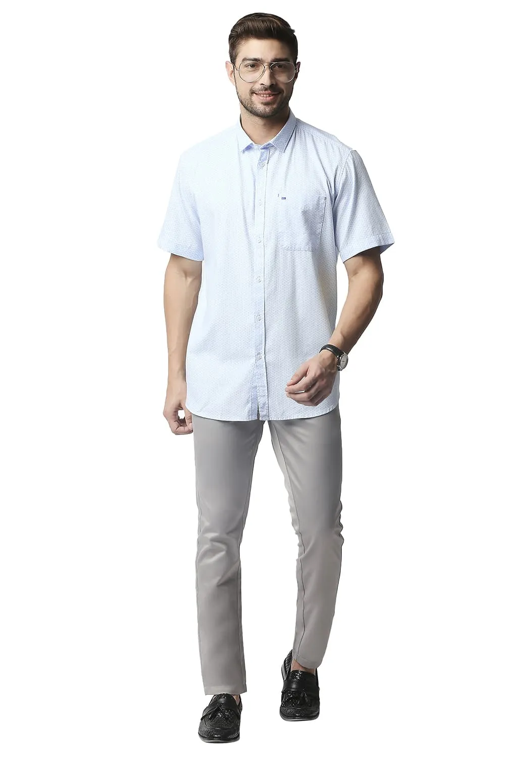 Slim Fit Dobby Printed Halfsleeves Shirt