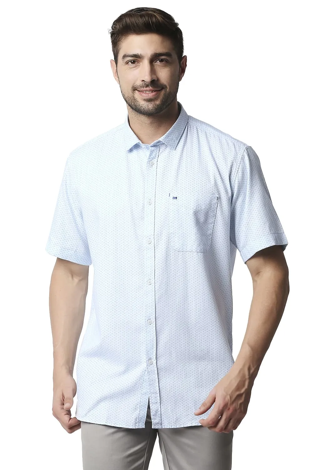 Slim Fit Dobby Printed Halfsleeves Shirt
