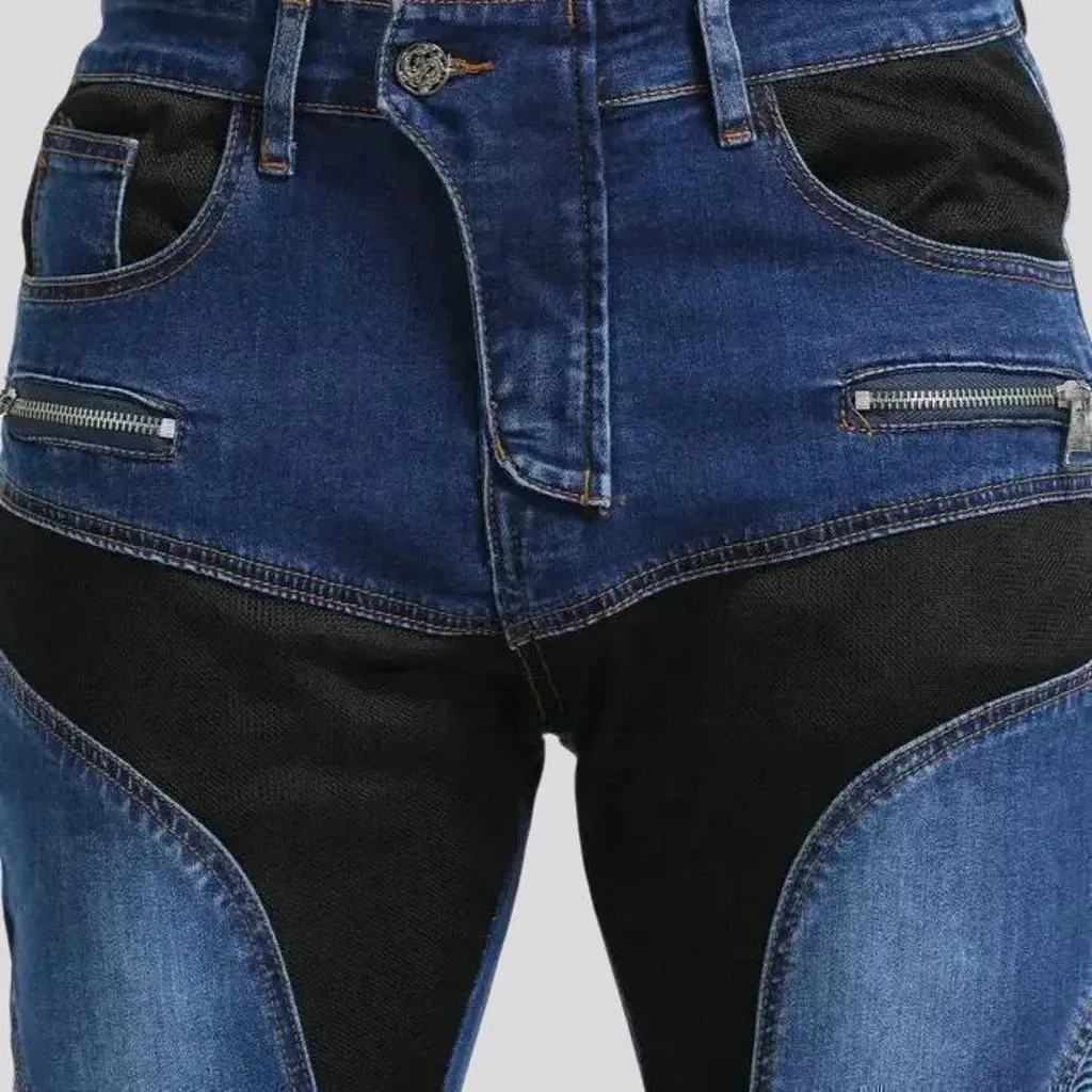 Smoothed medium pattern biker moto men's jeans