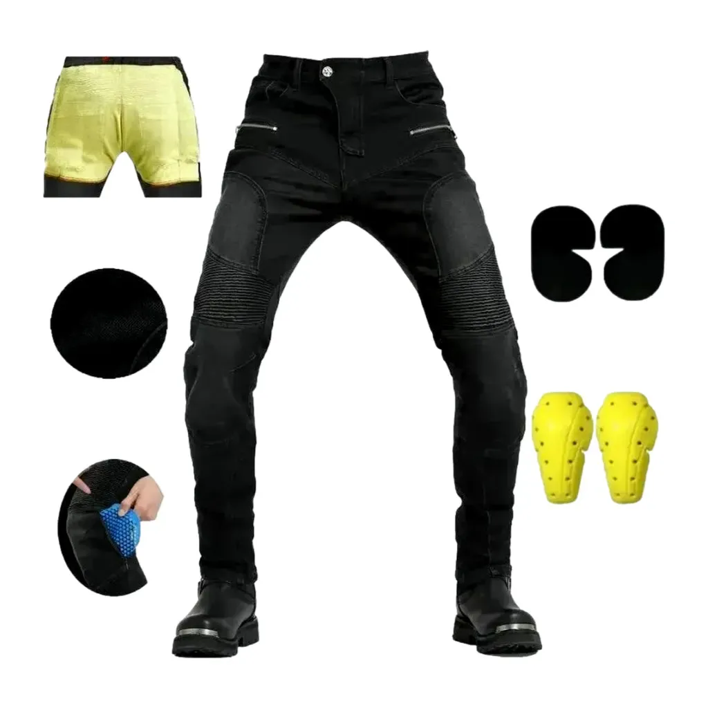 Smoothed medium pattern biker moto men's jeans