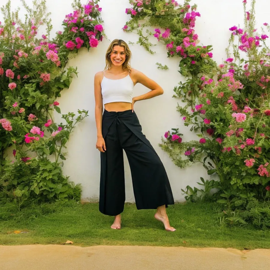 Solid Black Palazzo Wrap Pants