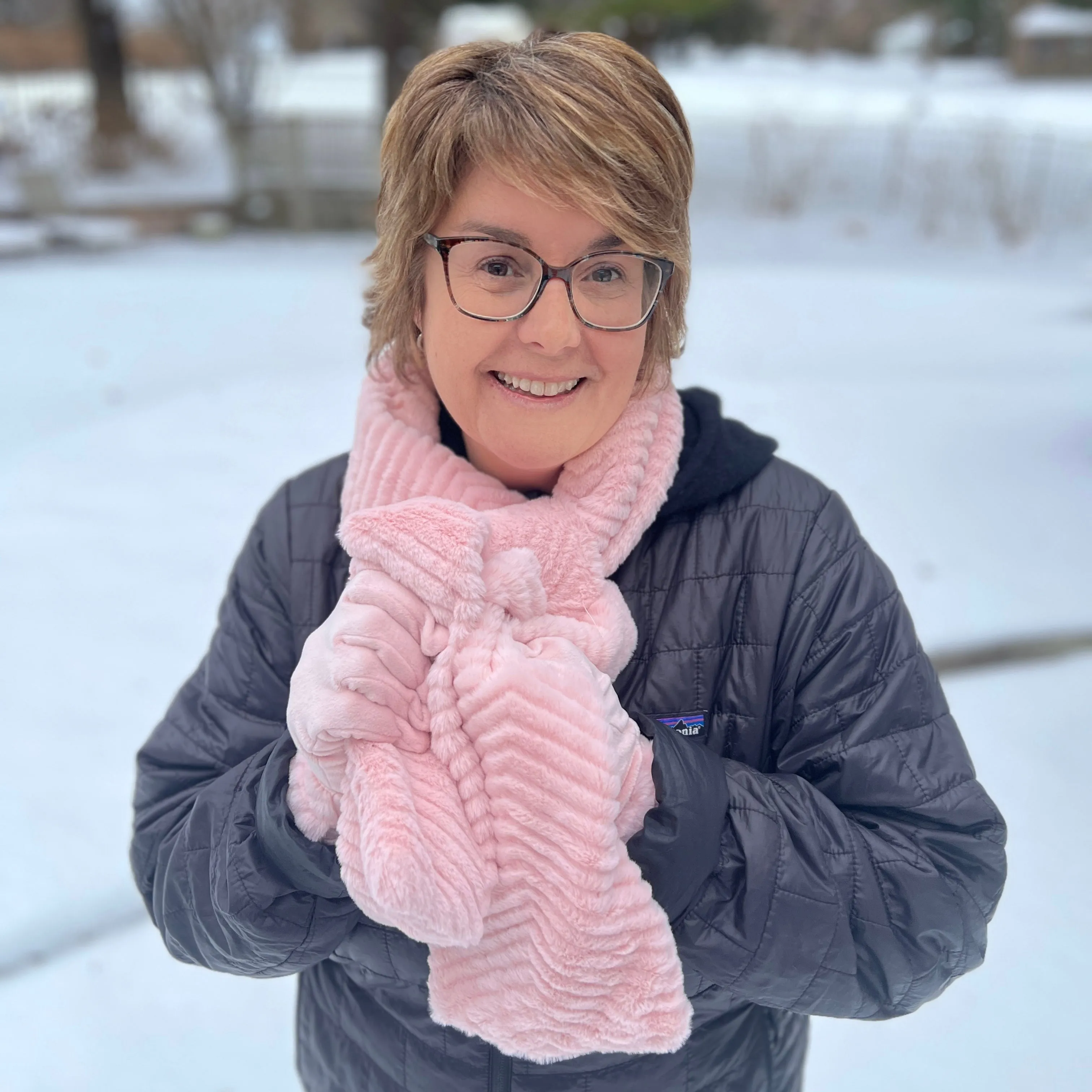 Sprigs Chevron Faux Fur Pull Through Scarf & Glove Set