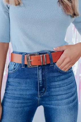 Staple Rectangle Buckle Belt - Cognac
