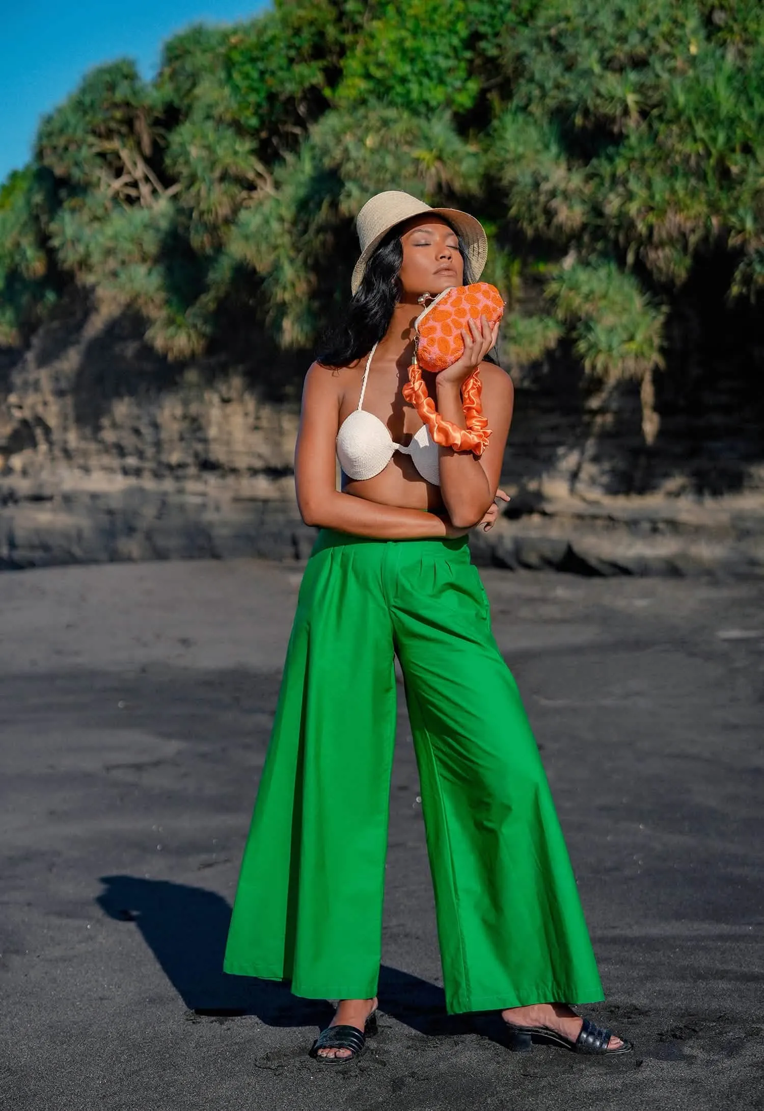 Stunning Kelly Green High-Waisted Wide-Leg Palazzo Pants by Taylor
