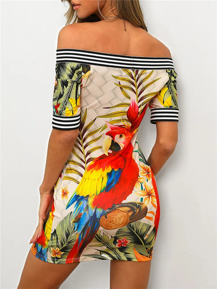 Summer Women Elegant Slim Fit Print Bodycon Party Casual Dress