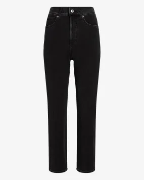 Super High Waisted 4-Way Hyper Stretch Black Straight Jeans in Pitch Black