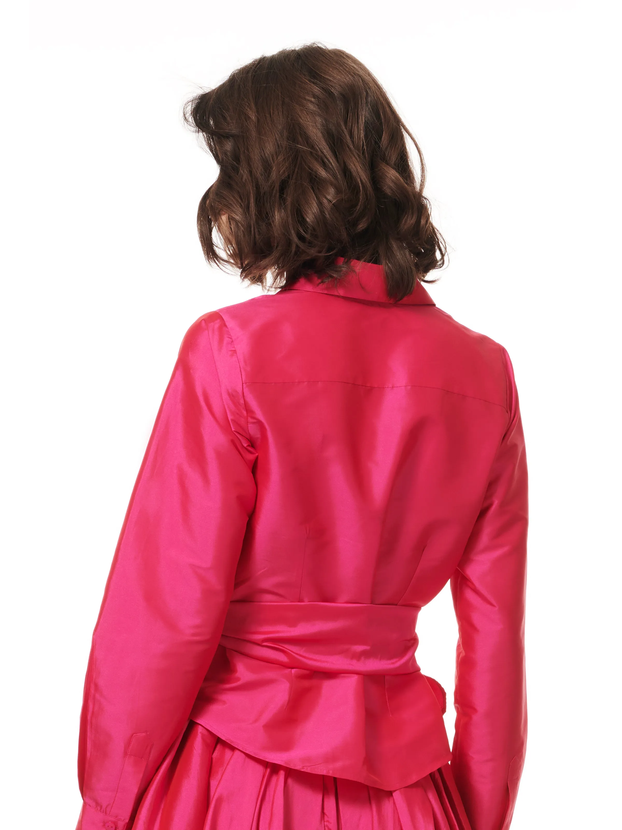 TAFFETA BLOUSE WITH CRYSTAL BOW BUTTONS AND SASH