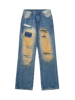 Thesupermade High Street Washed Spray Paint Ripped Jeans