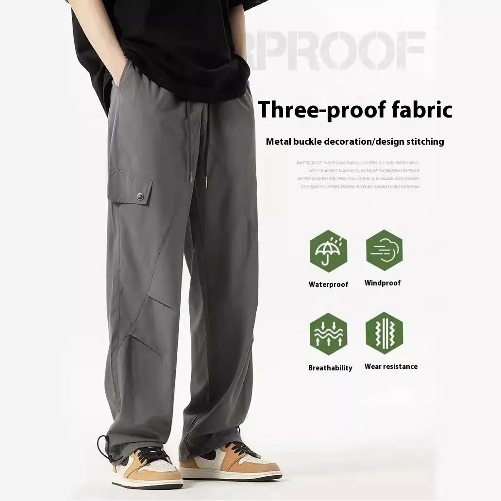 Three-proof Outdoor Splicing Metal Buckle Casual Straight-leg Exercise Casual Pants