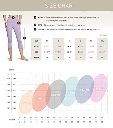 TSLA High Waist Yoga Pants with Pockets, Tummy Control Yoga Leggings, Non See-Through Workout Running Tights, Capris Pocket Peachy Light Grey