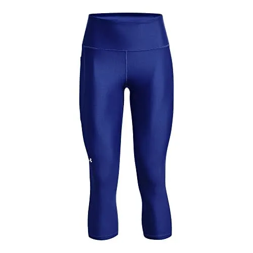 Under Armour Women's HeatGear Armour High No-Slip Waistband Pocketed Capri , Royal (400)/Sea Mist